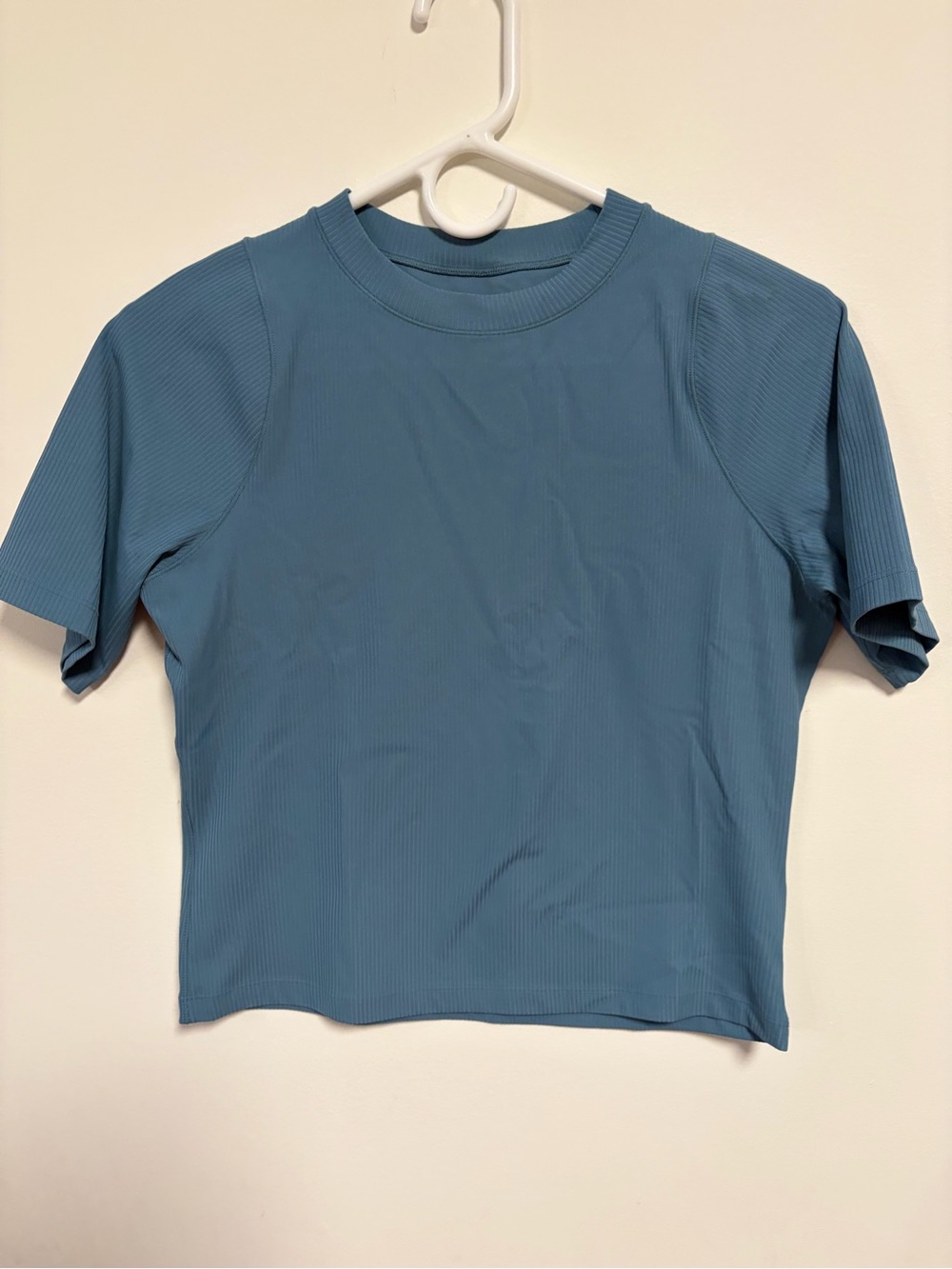 Nike Women's XL Zenvy Rib Dri-FIT Short Sleeve T-Shirt, Smokey Blue Medium NEW